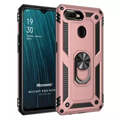 Microsonic Oppo AX7 Kılıf Military Ring Holder Rose Gold