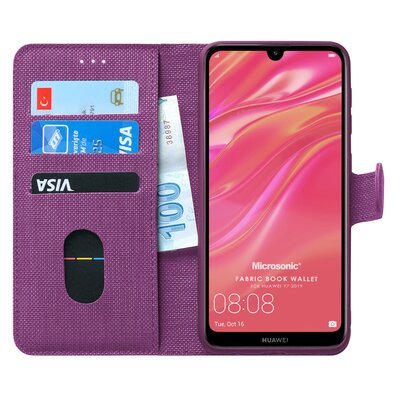 Microsonic Huawei Y7 2019 Kılıf Fabric Book Wallet Mor