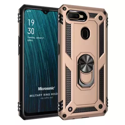 Microsonic Oppo AX7 Kılıf Military Ring Holder Gold