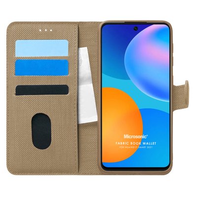 Microsonic Huawei P Smart 2021 Kılıf Fabric Book Wallet Gold