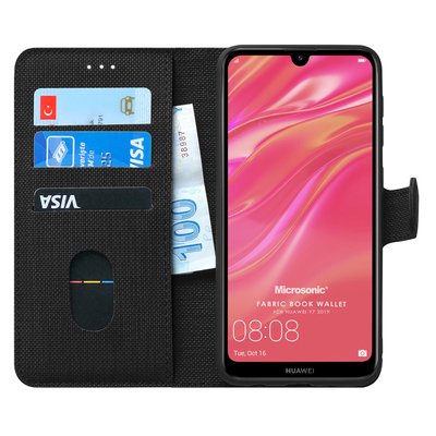 Microsonic Huawei Y7 2019 Kılıf Fabric Book Wallet Siyah