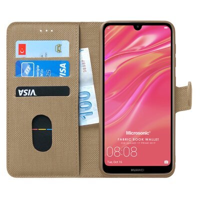 Microsonic Huawei Y7 Prime 2019 Kılıf Fabric Book Wallet Gold