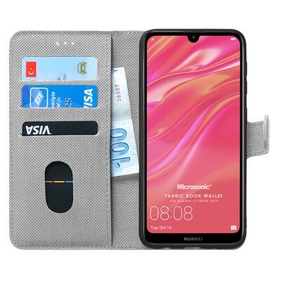 Microsonic Huawei Y7 Prime 2019 Kılıf Fabric Book Wallet Gri