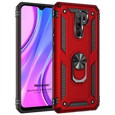 Microsonic Xiaomi Redmi 9 Kılıf Military Ring Holder Kırmızı