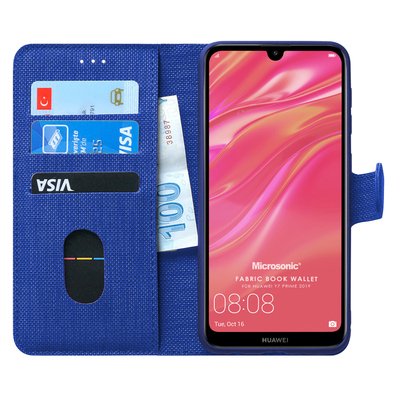 Microsonic Huawei Y7 Prime 2019 Kılıf Fabric Book Wallet Lacivert