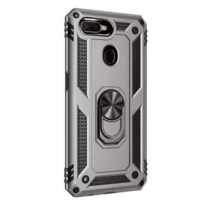 Microsonic Oppo A5S Kılıf Military Ring Holder Gümüş