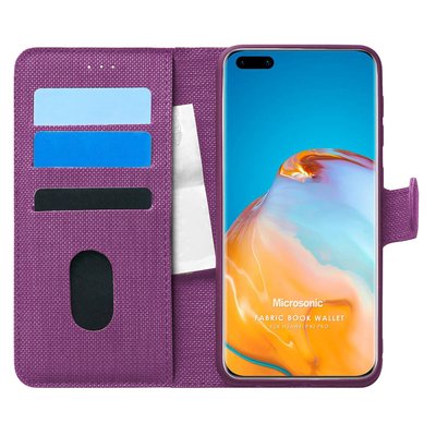 Microsonic Huawei P40 Pro Kılıf Fabric Book Wallet Mor