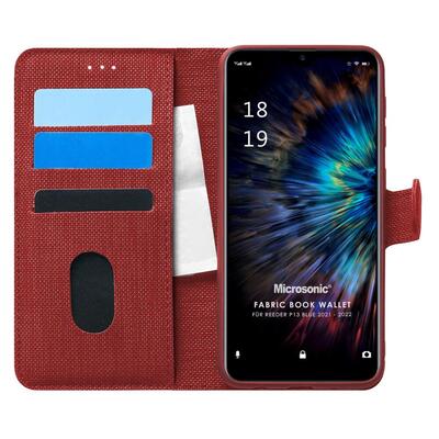 Microsonic Reeder P13 Blue 2022 Kılıf Fabric Book Wallet Kırmızı