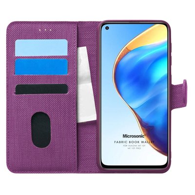 Microsonic Xiaomi Mi 10T Kılıf Fabric Book Wallet Mor