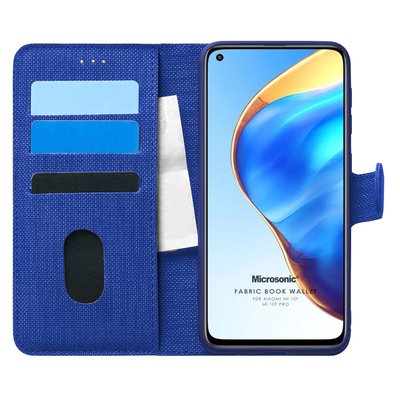 Microsonic Xiaomi Mi 10T Kılıf Fabric Book Wallet Lacivert