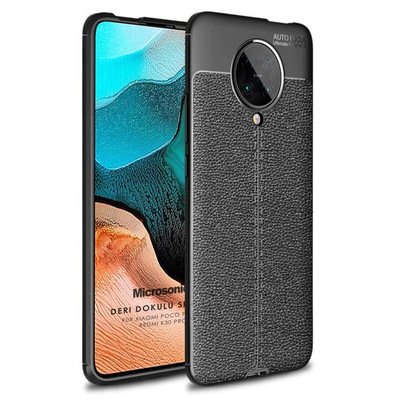 Microsonic Xiaomi Redmi K30 Pro Kılıf Deri Dokulu Silikon Siyah