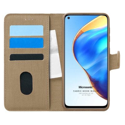 Microsonic Xiaomi Mi 10T Kılıf Fabric Book Wallet Gold