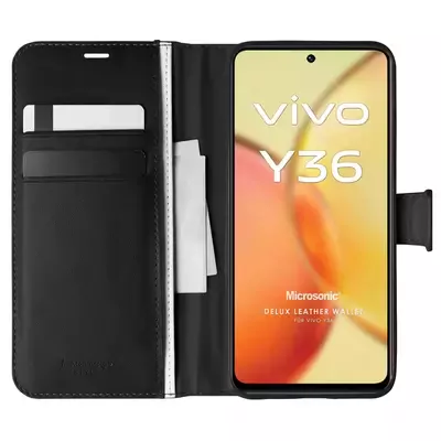 Microsonic Vivo Y36 Kılıf Delux Leather Wallet Siyah