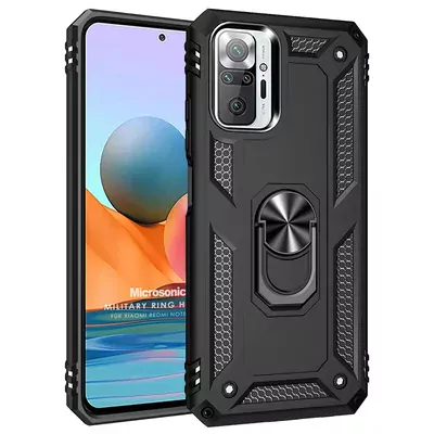 Microsonic Xiaomi Redmi Note 10 Pro Max Kılıf Military Ring Holder Siyah