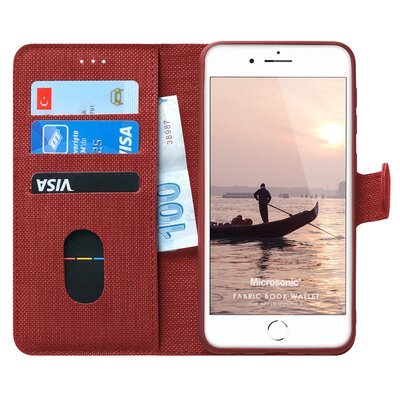 Microsonic Apple iPhone 8 Kılıf Fabric Book Wallet Kırmızı