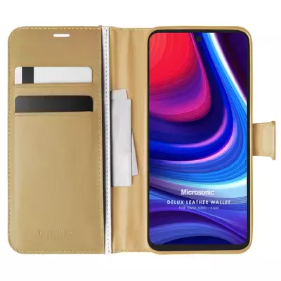 Microsonic Omix X300 Kılıf Delux Leather Wallet Gold