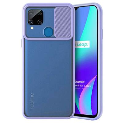 Microsonic Realme C15 Kılıf Slide Camera Lens Protection Lila