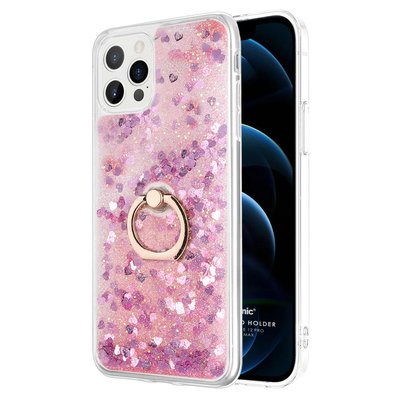 Microsonic Apple iPhone 12 Pro Kılıf Glitter Liquid Holder Pembe