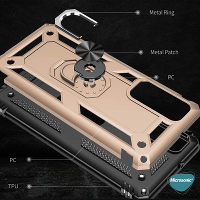 Microsonic Huawei P Smart 2021 Kılıf Military Ring Holder Gümüş