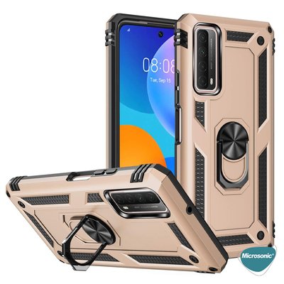 Microsonic Huawei P Smart 2021 Kılıf Military Ring Holder Gümüş