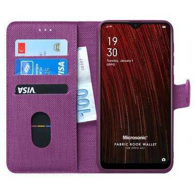 Microsonic Oppo AX7 Kılıf Fabric Book Wallet Mor