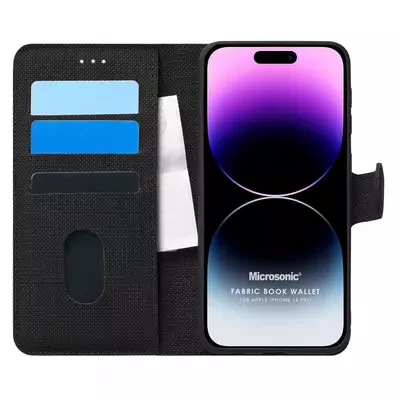 Microsonic Apple iPhone 14 Pro Kılıf Fabric Book Wallet Siyah