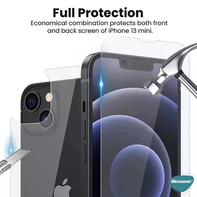 Microsonic Full Body Temperli Cam Ekran Koruyucu iPhone 13 Ön + Arka