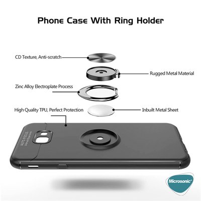 Microsonic Samsung Galaxy J7 Prime 2 Kılıf Kickstand Ring Holder Siyah