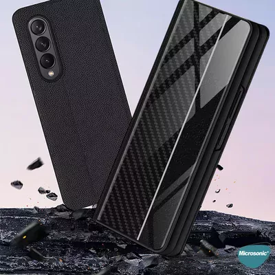 Microsonic Samsung Galaxy Z Fold 3 Kılıf Carbon Fiber BookStyle Siyah