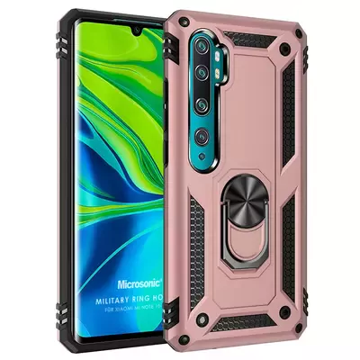 Microsonic Xiaomi Mi Note 10 Pro Kılıf Military Ring Holder Rose Gold