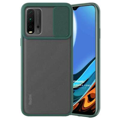 Microsonic Xiaomi Redmi 9T Kılıf Slide Camera Lens Protection Koyu Yeşil