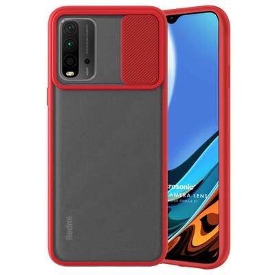 Microsonic Xiaomi Redmi 9T Kılıf Slide Camera Lens Protection Kırmızı