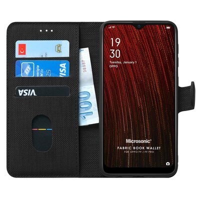 Microsonic Oppo F9 / F9 Pro Kılıf Fabric Book Wallet Siyah