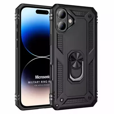 Microsonic Apple iPhone 17 Kılıf Military Ring Holder Siyah