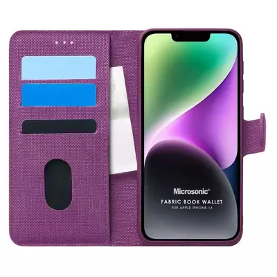 Microsonic Apple iPhone 14 Kılıf Fabric Book Wallet Mor