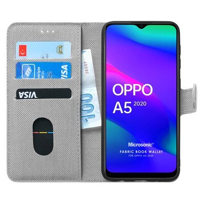 Microsonic Oppo A5 2020 Kılıf Fabric Book Wallet Gri