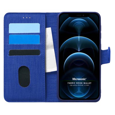 Microsonic Apple iPhone 12 Pro Kılıf Fabric Book Wallet Lacivert