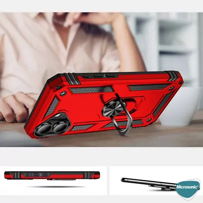 Microsonic Apple iPhone 17 Kılıf Military Ring Holder Kırmızı