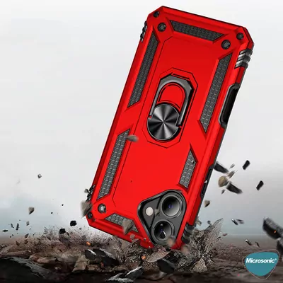 Microsonic Apple iPhone 17 Kılıf Military Ring Holder Kırmızı