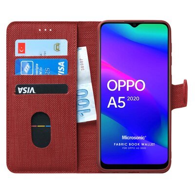 Microsonic Oppo A5 2020 Kılıf Fabric Book Wallet Kırmızı