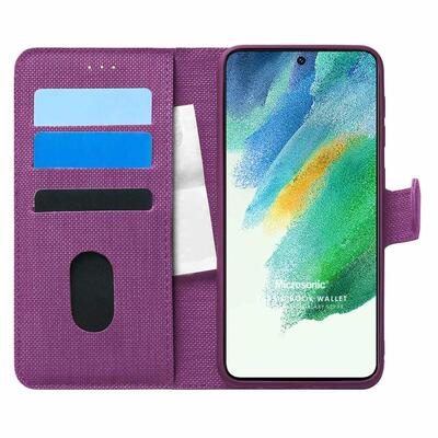 Microsonic Samsung Galaxy S21 FE Kılıf Fabric Book Wallet Mor