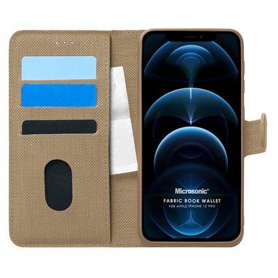 Microsonic Apple iPhone 12 Pro Kılıf Fabric Book Wallet Gold