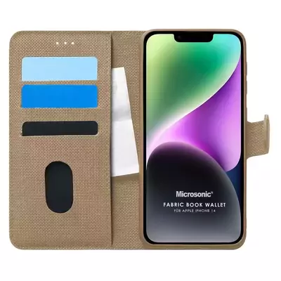 Microsonic Apple iPhone 14 Kılıf Fabric Book Wallet Gold