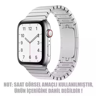 Microsonic Apple Watch Series 9 45mm Kordon Link Bracelet Band Gümüş