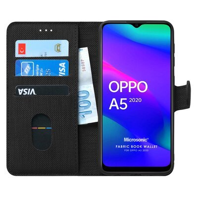 Microsonic Oppo A5 2020 Kılıf Fabric Book Wallet Siyah