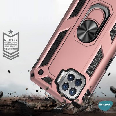 Microsonic Oppo Reno 4 Lite Kılıf Military Ring Holder Rose Gold