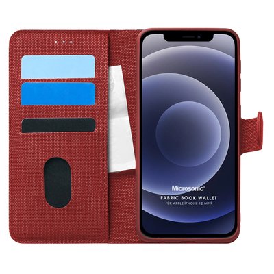 Microsonic Apple iPhone 12 Mini Kılıf Fabric Book Wallet Kırmızı