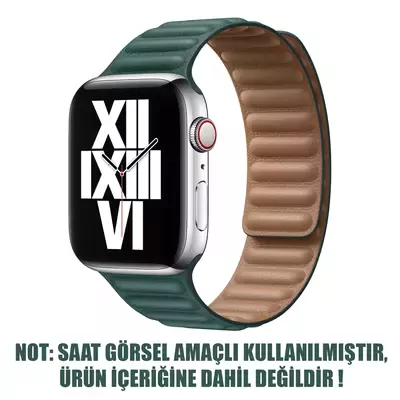 Microsonic Apple Watch Series 9 45mm Kordon Leather Link Band Koyu Yeşil