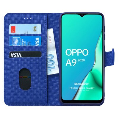 Microsonic Oppo A9 2020 Kılıf Fabric Book Wallet Lacivert