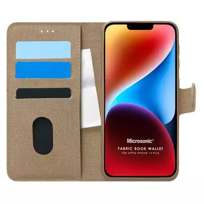 Microsonic Apple iPhone 14 Plus Kılıf Fabric Book Wallet Gold